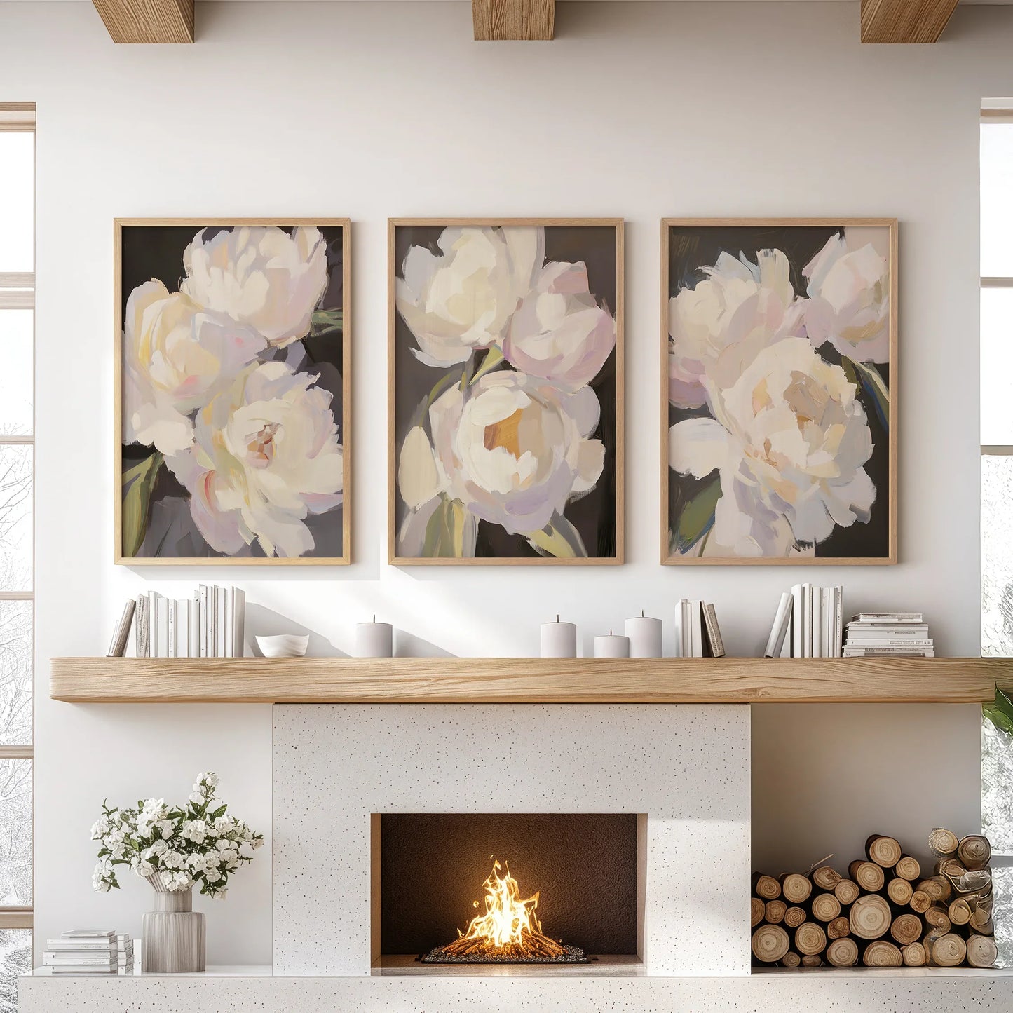 Moody Peony Wall Art Set of 3 Pink and White Floral Prints