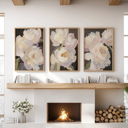 Moody Peony Wall Art Set of 3 Pink and White Floral Prints
