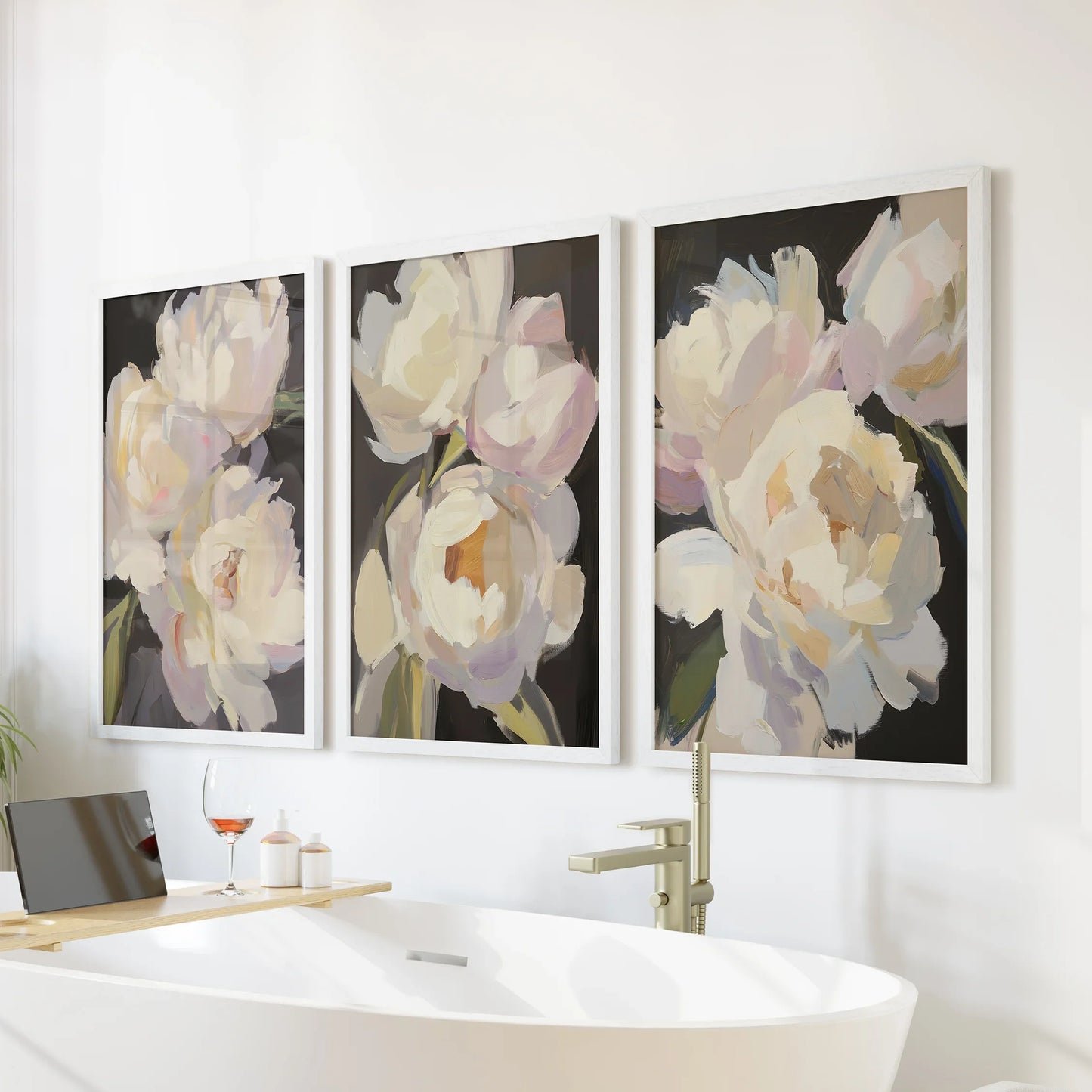 Moody Peony Wall Art Set of 3 Pink and White Floral Prints