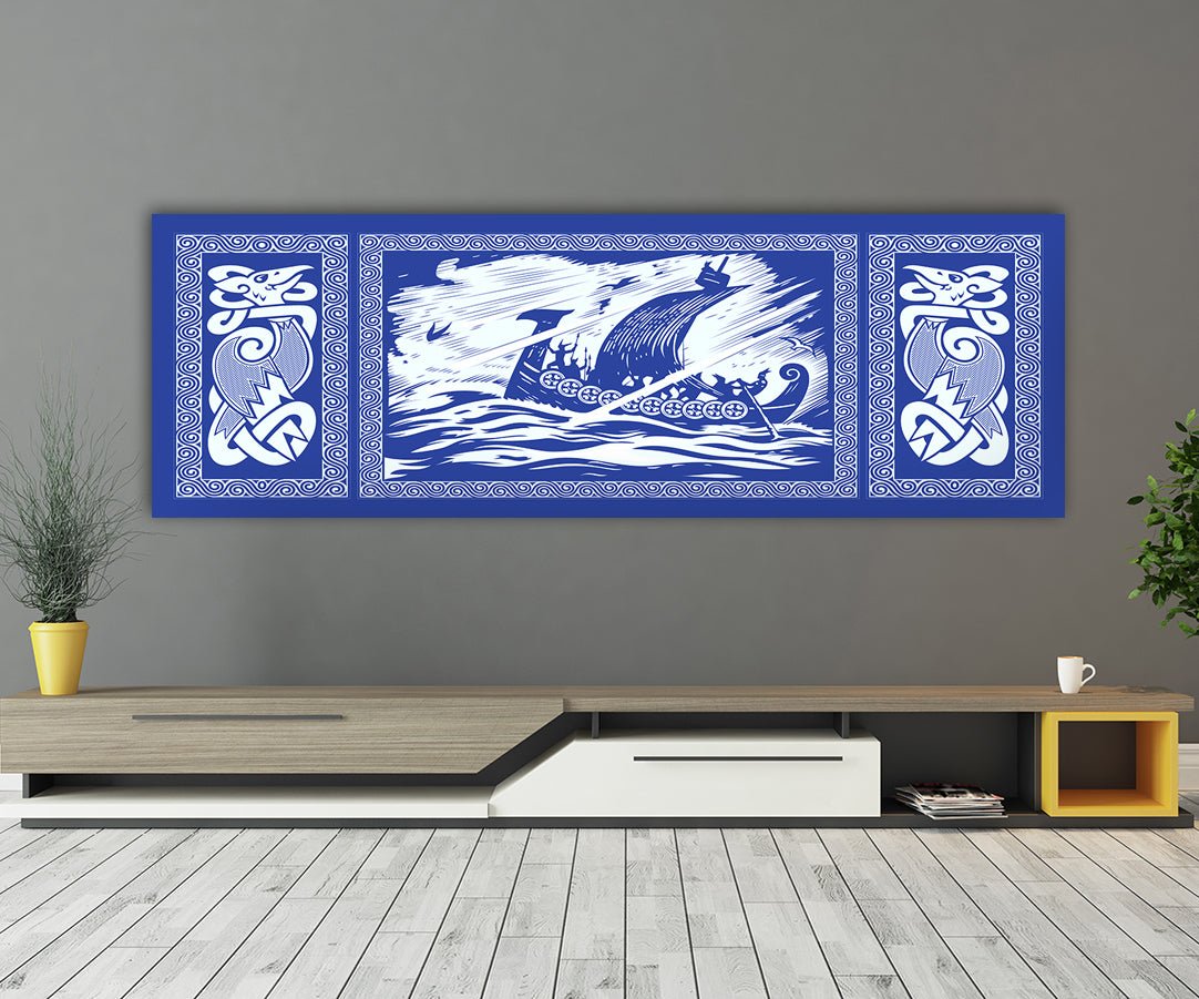 Viking drakkar dragon ship sailing a stormy sea canvas wall art