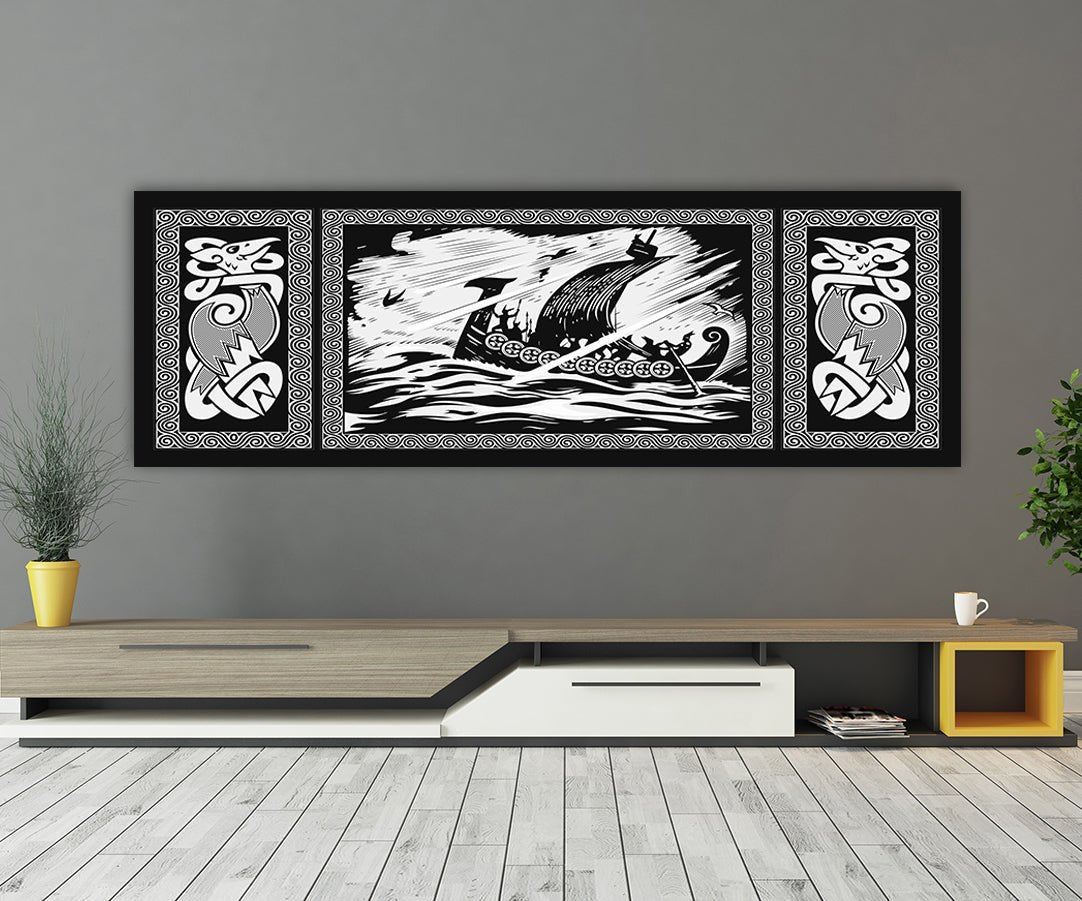 Viking Drakkar Dragon Ship Stormy Sea Canvas Wall Art