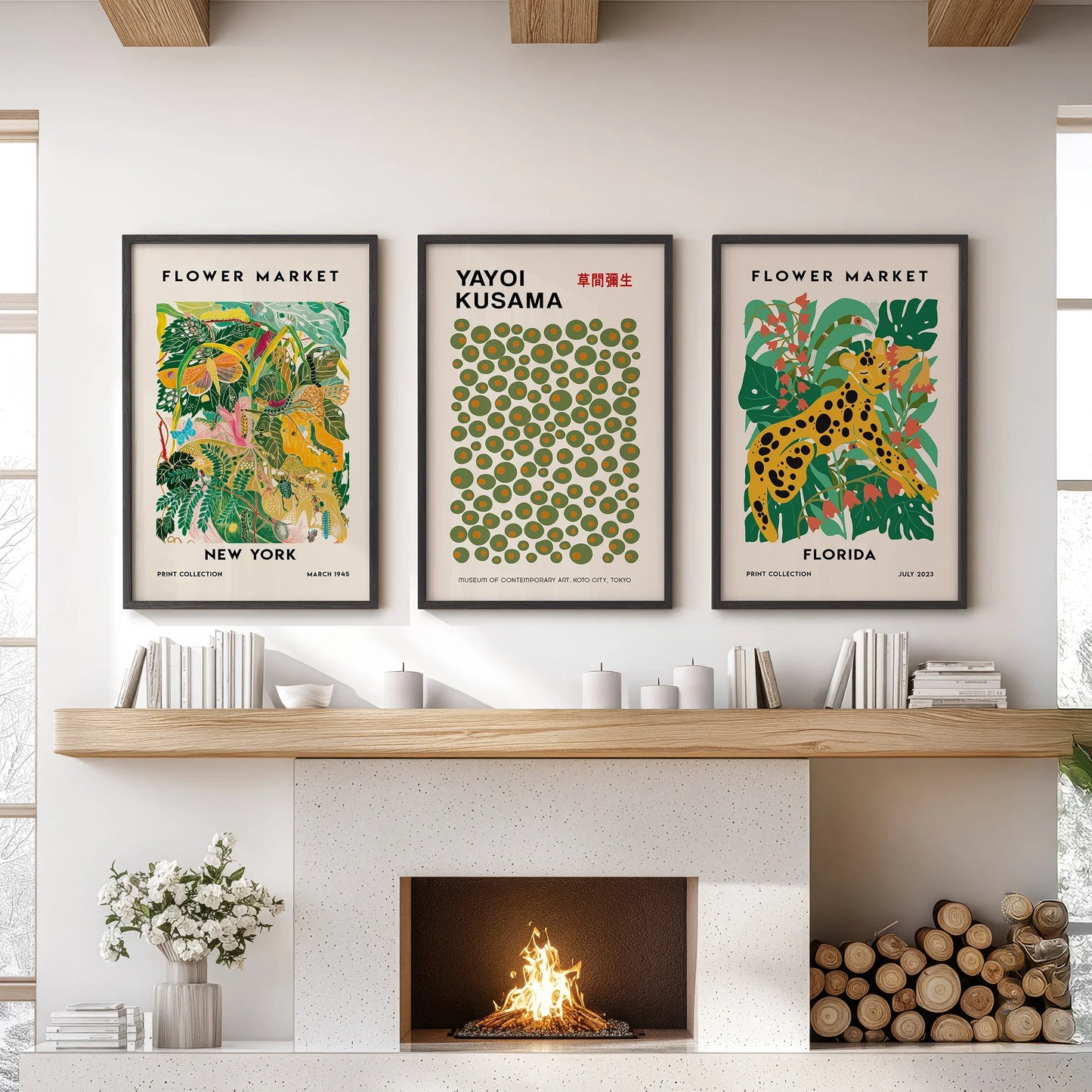 Flower Market Wall Art Set of 3 Modern Tropical Prints