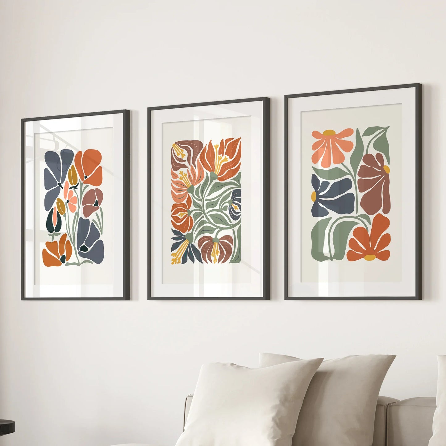 Boho Botanical Wall Art Set of 3 Abstract Flowers
