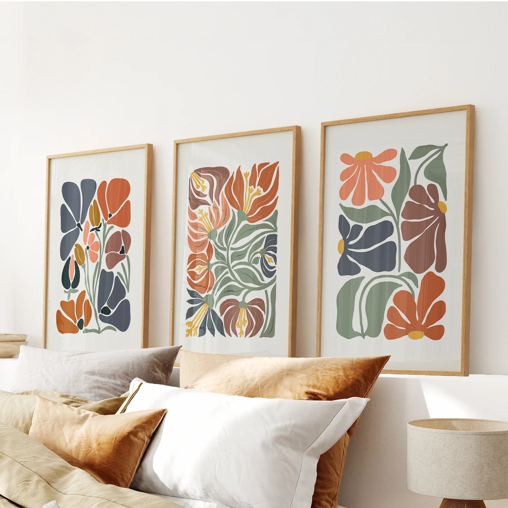 Set of 3 boho botanical abstract flowers wall art prints