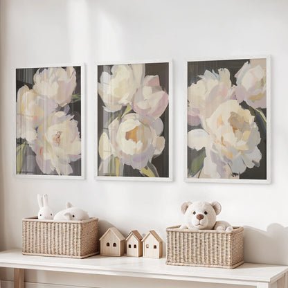 Moody Peony Wall Art Set of 3 Pink and White Floral Prints