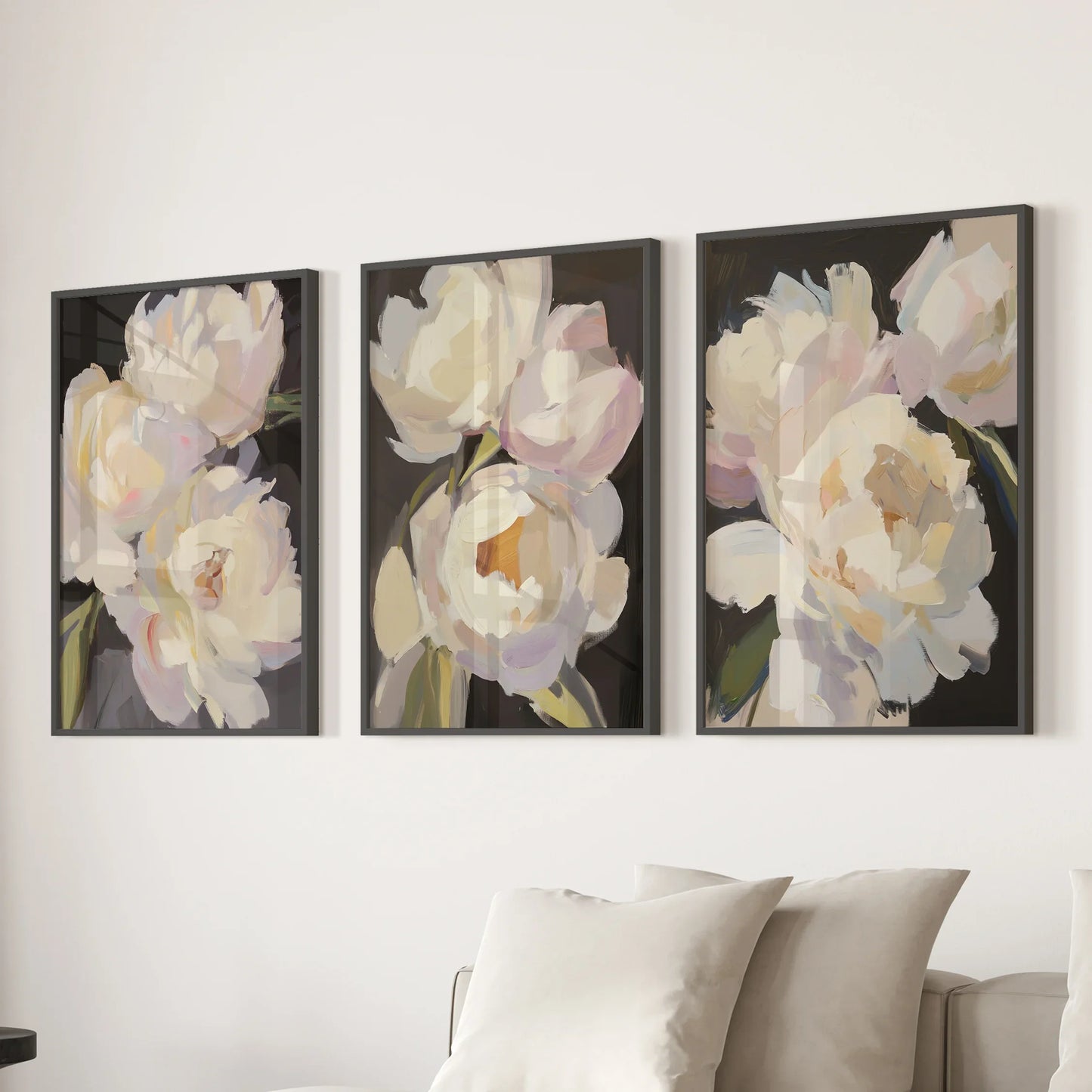 Moody Peony Wall Art Set of 3 Pink and White Floral Prints