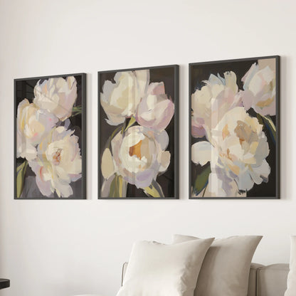 Moody Peony Wall Art Set of 3 Pink and White Floral Prints