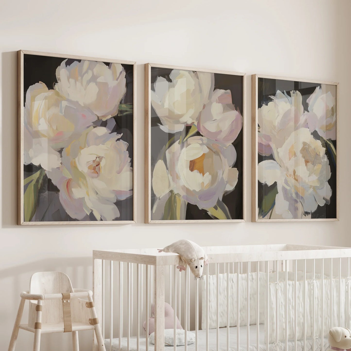 Moody Peony Wall Art Set of 3 Pink and White Floral Prints