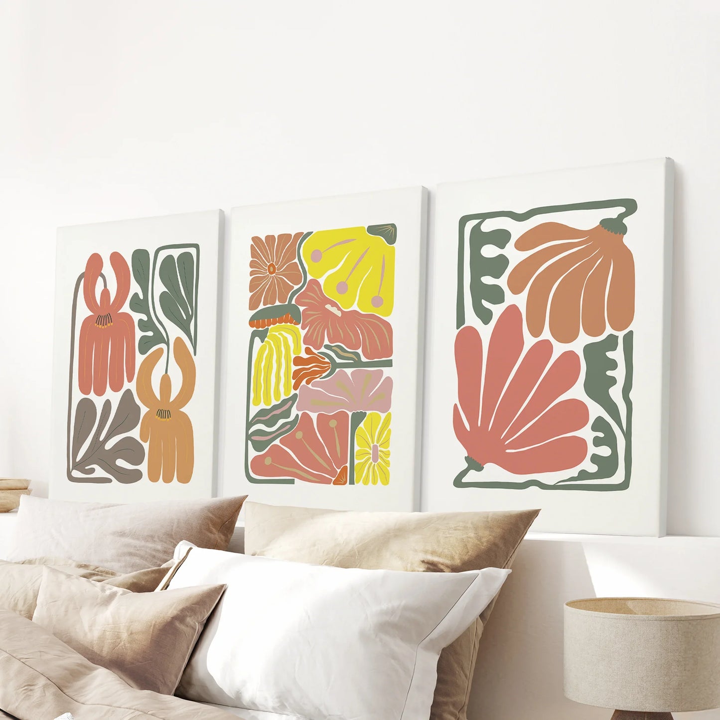 Boho Botanical Wall Art Set of 3 Abstract Flower Prints