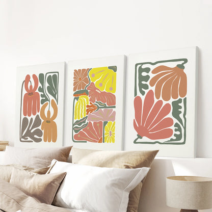 Boho Botanical Wall Art Set of 3 Abstract Flower Prints