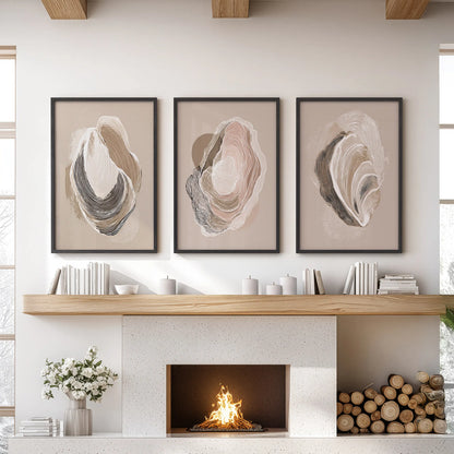 Vintage Oyster Shell Coastal Wall Art Set of 3 (Unframed)