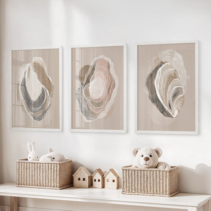 Vintage Oyster Shell Coastal Wall Art Set of 3 (Unframed)