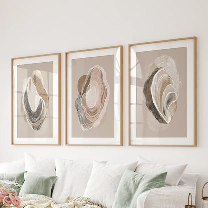 Vintage Oyster Shell Coastal Wall Art Set of 3 (Unframed)