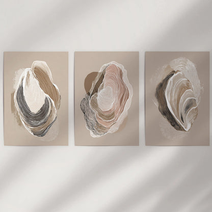 Vintage Oyster Shell Coastal Wall Art Set of 3 (Unframed)