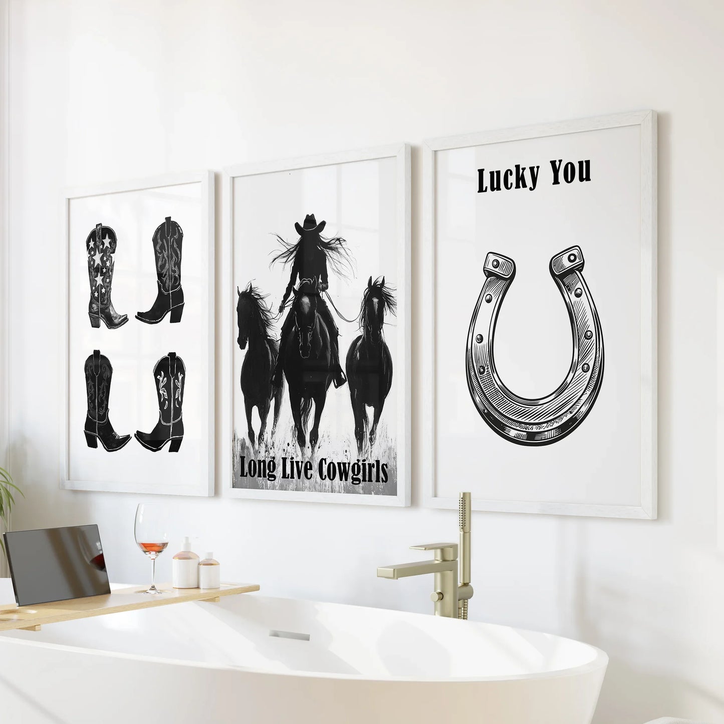 Western Cowgirl Wall Art Set of 3 Rustic Ranch Prints