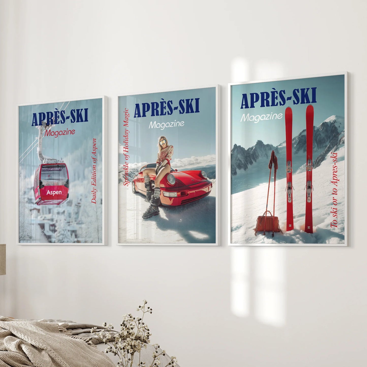 Girly Apres Ski Wall Art Set of 3 Chic Resort Prints