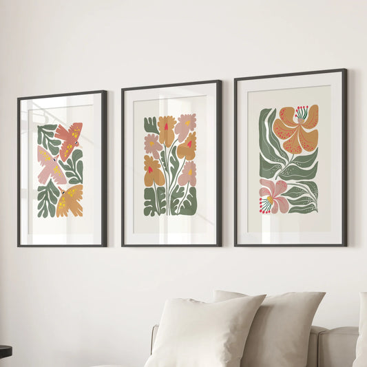 Retro Abstract Botanical Wall Art Set of 3