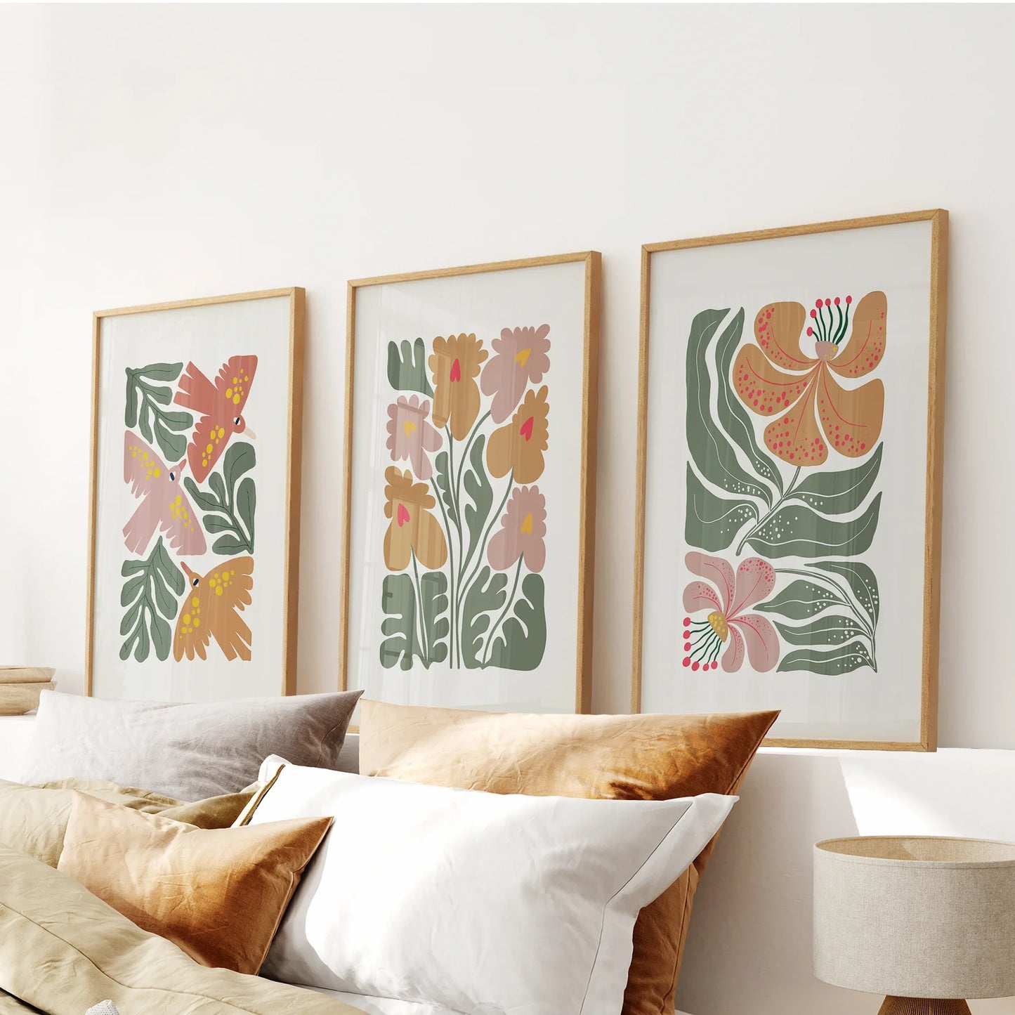 Retro abstract botanical wall art set of 3