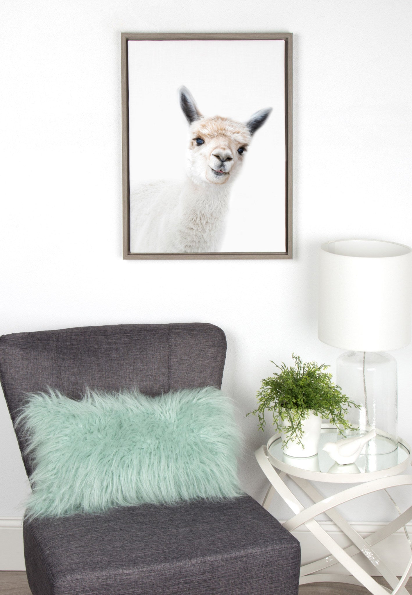 Alpaca Portrait Framed Canvas Wall Art, Nursery Decor