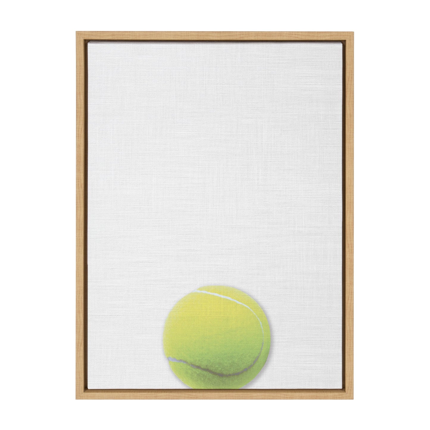 Colorful tennis ball framed canvas wall art in a natural wood frame, ready to hang