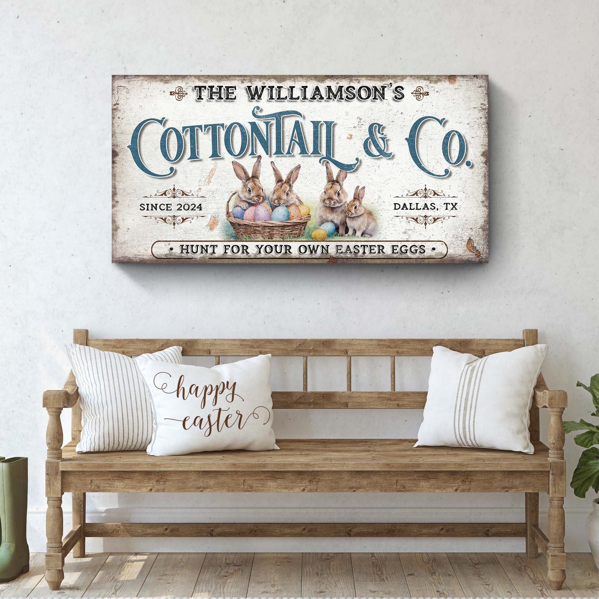 Vintage Easter canvas wall art with distressed farmhouse typography