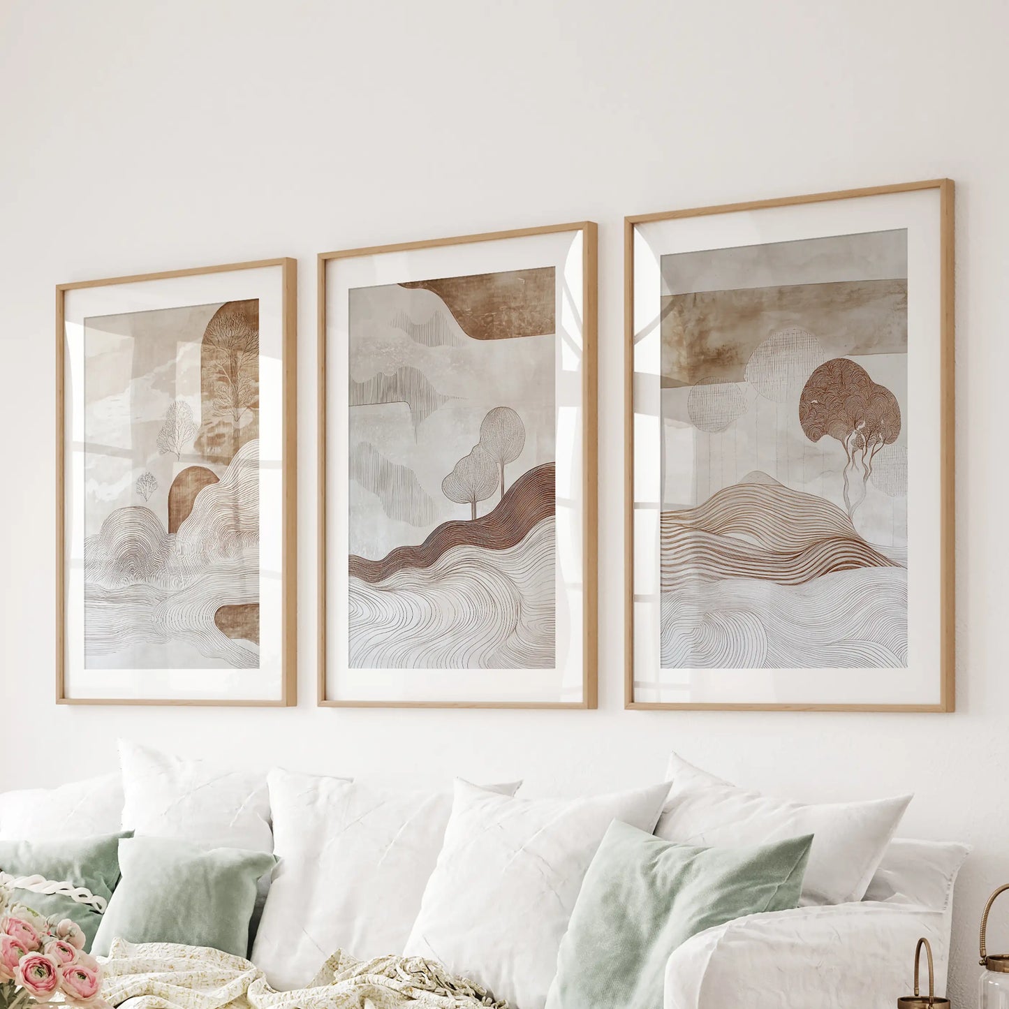 Wabi Sabi Earth Tone Landscape Wall Art Set of 3