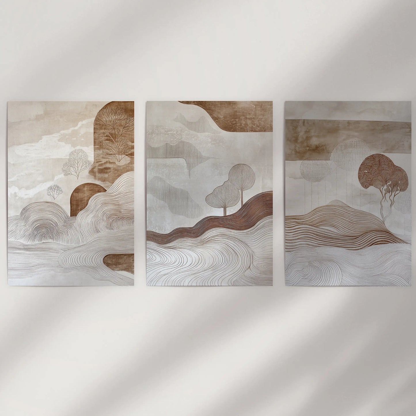 Wabi Sabi Earth Tone Landscape Wall Art Set of 3