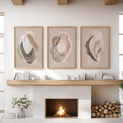 Vintage Oyster Shell Coastal Wall Art Set of 3 (Unframed)