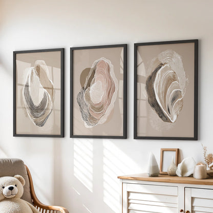 Vintage Oyster Shell Coastal Wall Art Set of 3 (Unframed)