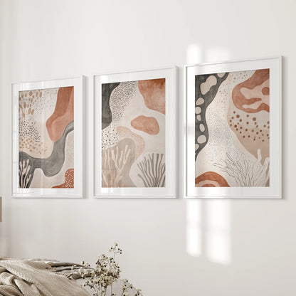 Neutral Terracotta 3 Piece Wall Art. Boho Abstract Prints