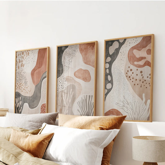 Terracotta boho abstract wall art set of 3 neutral prints