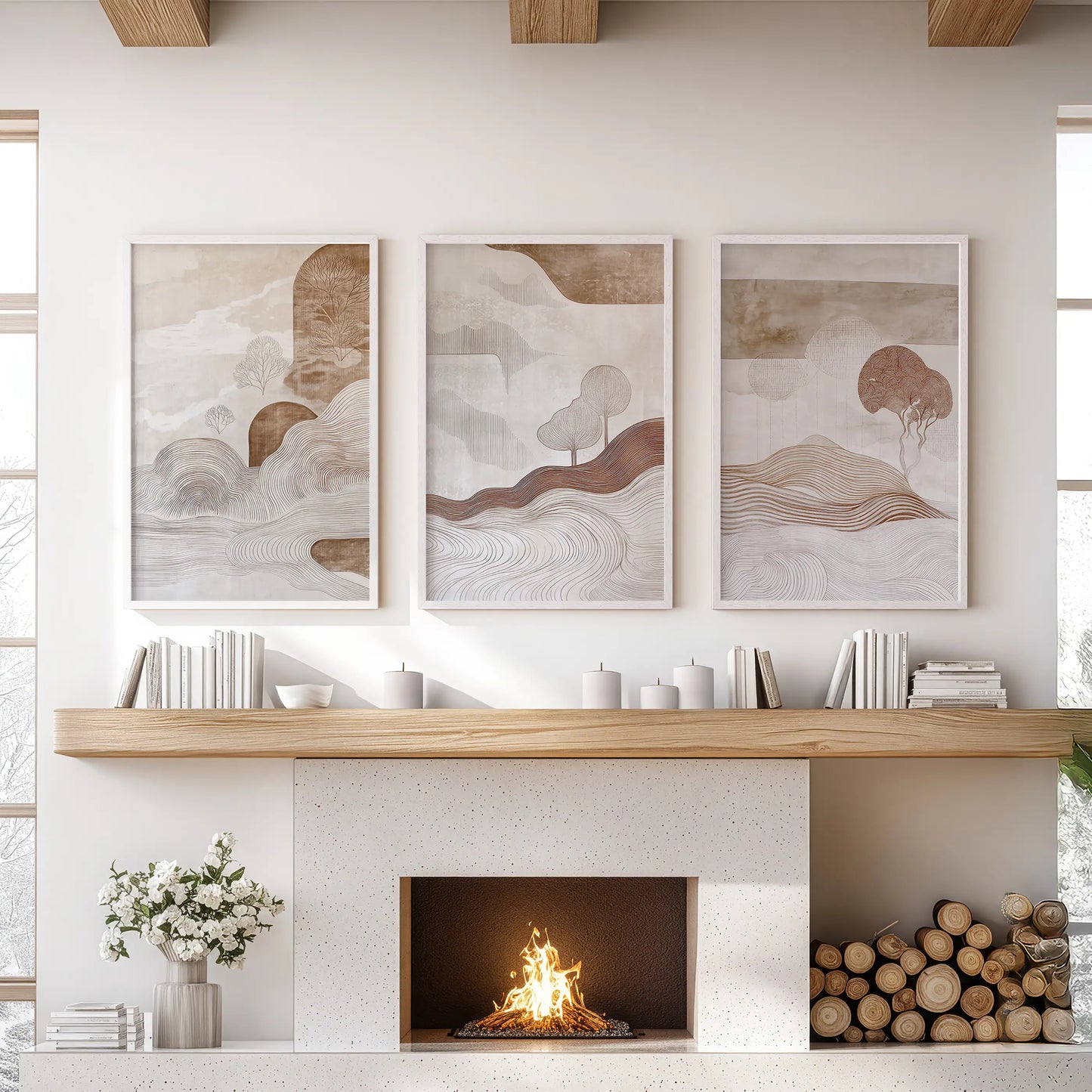 Wabi Sabi Earth Tone Landscape Wall Art Set of 3