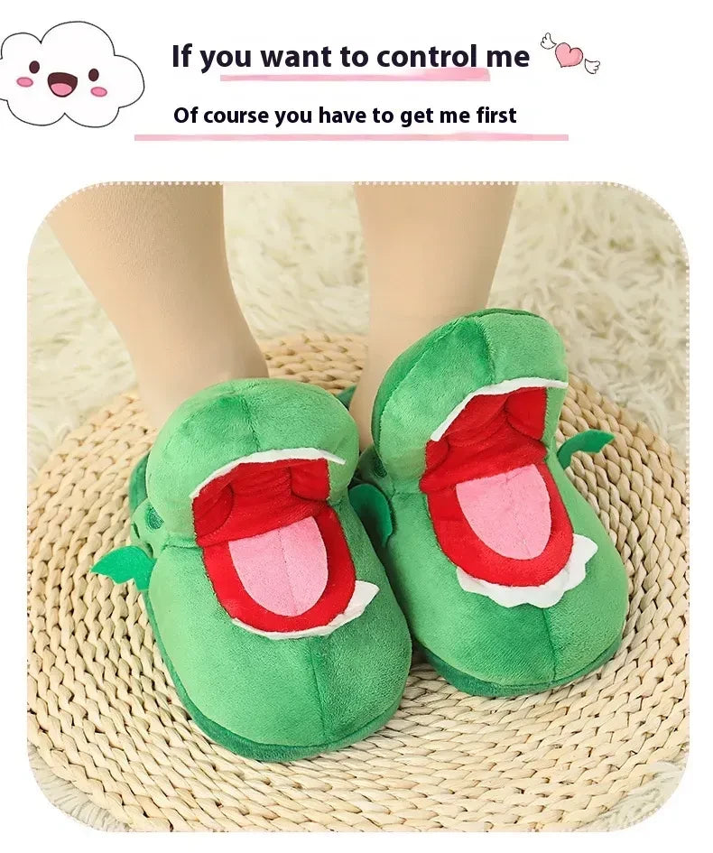 warm green crocodile slippers on rug