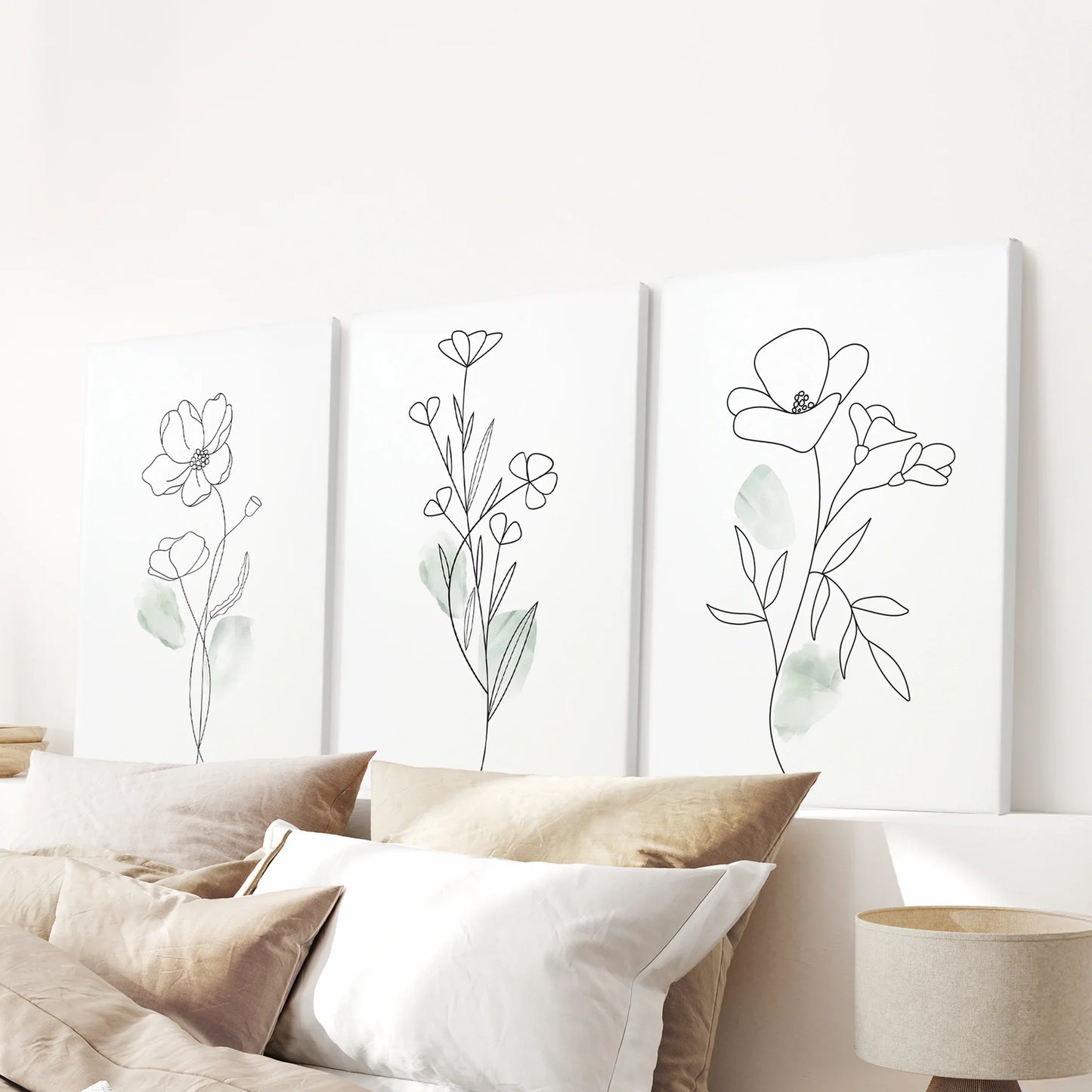 Modern Botanical Line Art Wall Art Set of 3 Floral Prints