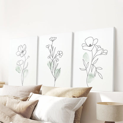 Modern Botanical Line Art Wall Art Set of 3 Floral Prints