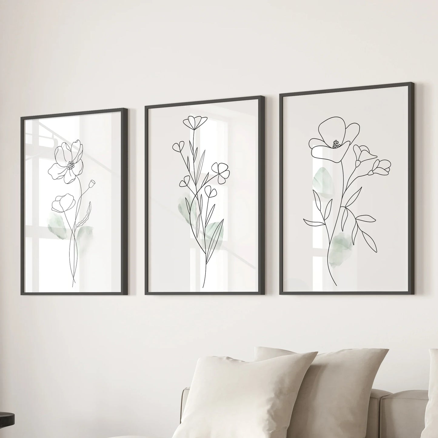 Modern Botanical Line Art Wall Art Set of 3 Floral Prints