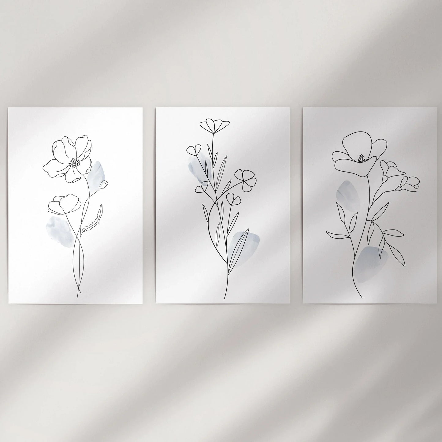 Botanical Line Art Wall Art Set of 3 Black and White