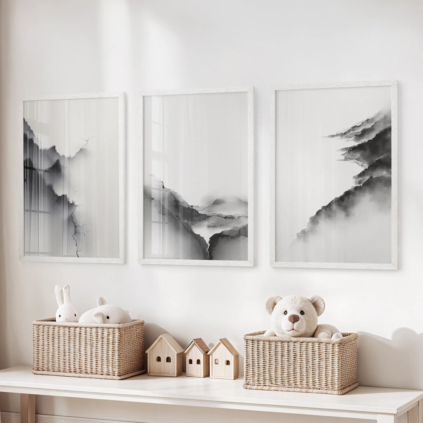 Mountain Landscape Wall Art Set of 3 Black and White Prints