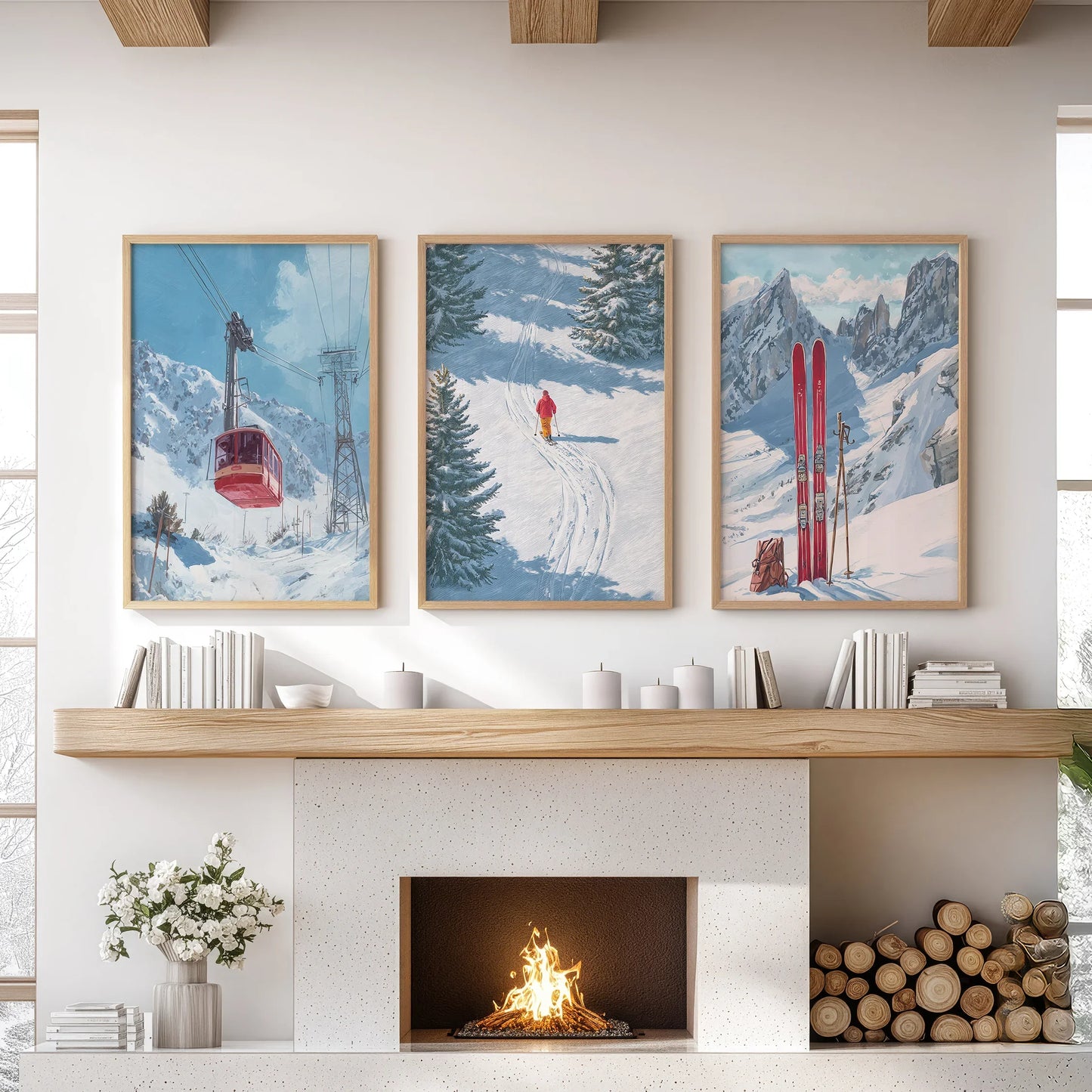 Snowy Mountain Ski Wall Art, 3 Piece Winter Print Set