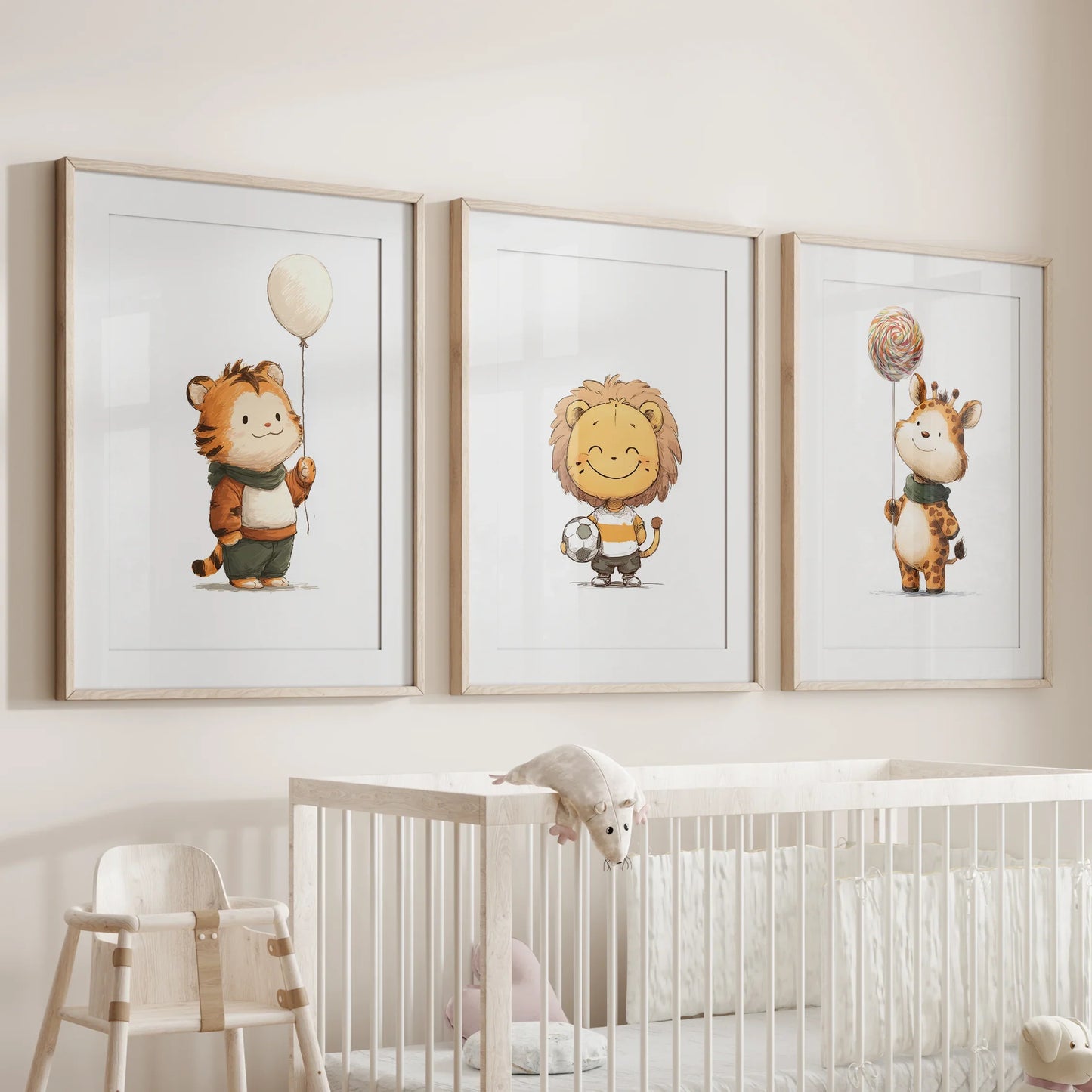 Woodland Jungle Nursery Wall Art Set of 3 - Lion, Giraffe, Tiger