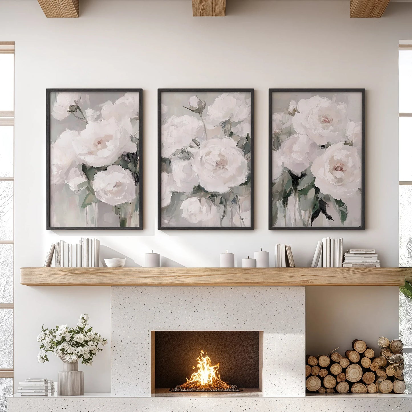 Romantic White Peony Wall Art Set of 3 Floral Prints