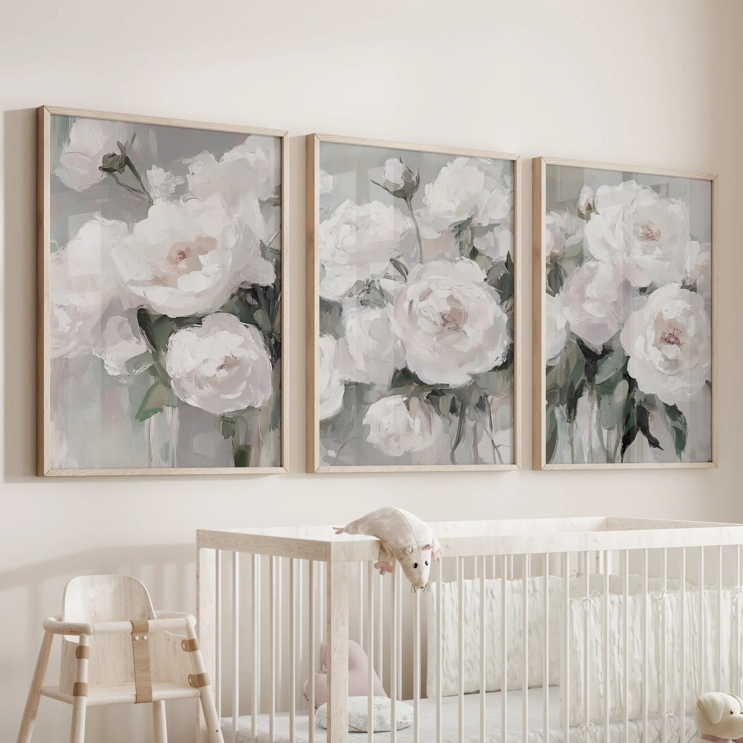 Romantic White Peony Wall Art Set of 3 Floral Prints