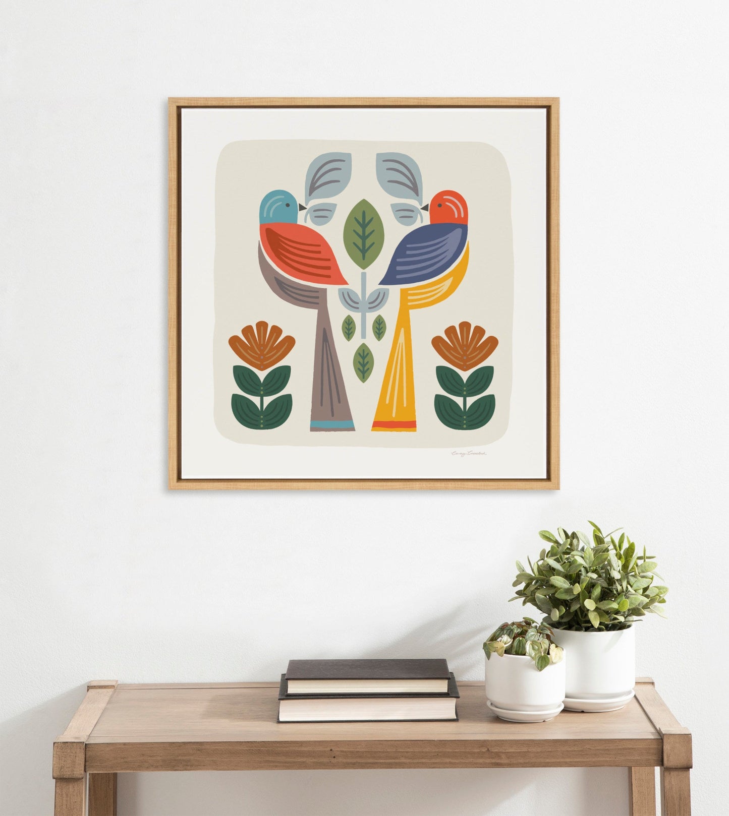 Folk Birds Harvest Framed Canvas Wall Art