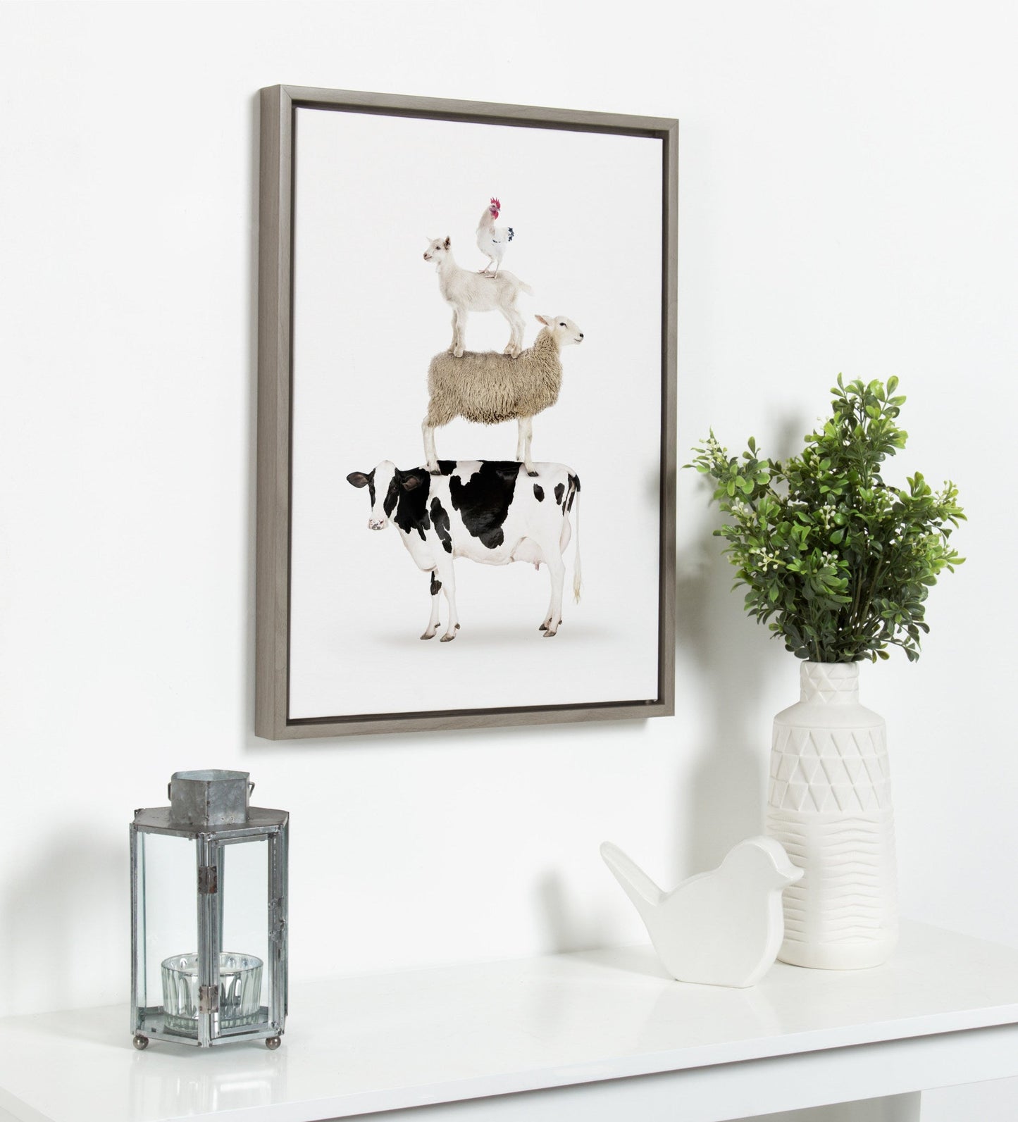 Stacked Farm Animals Framed Canvas Wall Art