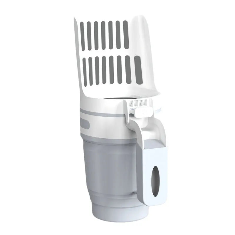 wide cat litter scoop with built-in waste container grey version