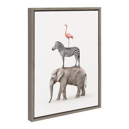 Stacked Safari Animals Framed Canvas Wall Art