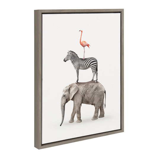 Stacked Safari Animals Framed Canvas Wall Art