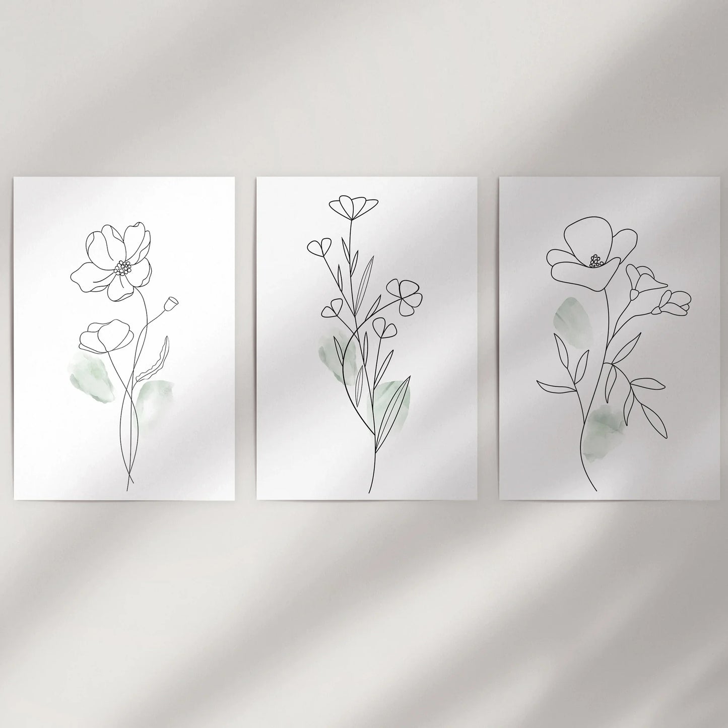 Modern Botanical Line Art Wall Art Set of 3 Floral Prints