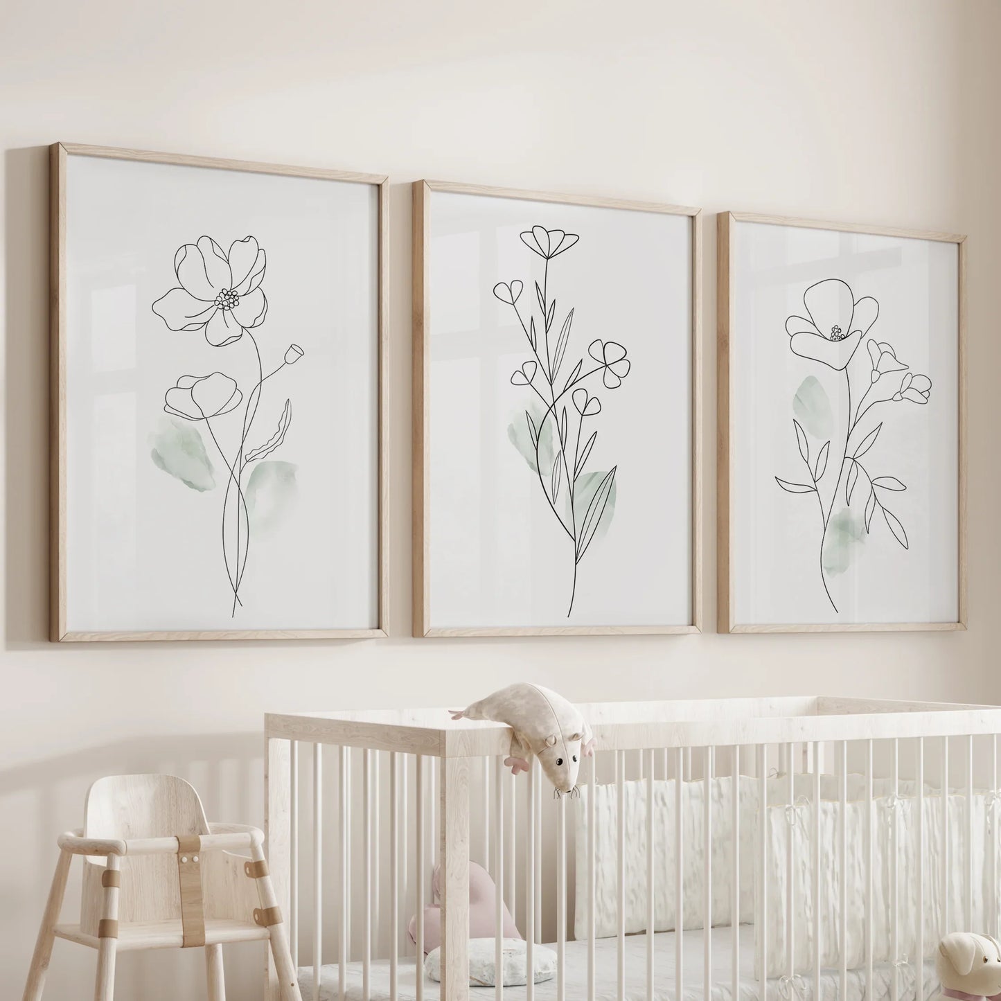 Modern Botanical Line Art Wall Art Set of 3 Floral Prints