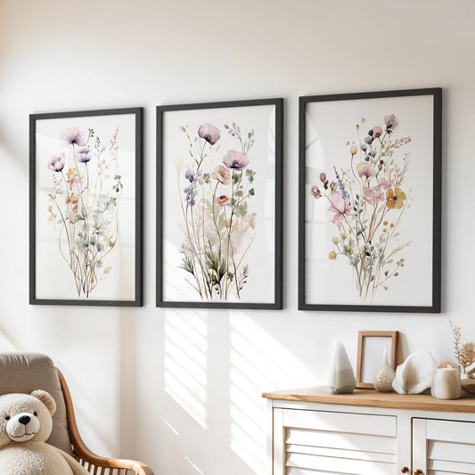 Floral Watercolor Wall Art Set of 3 Garden Prints